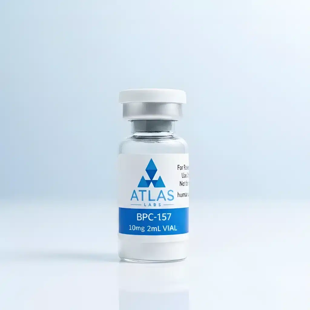 BPC-157 10mg 2mL research peptide vial with white cap by Atlas Labs USA
