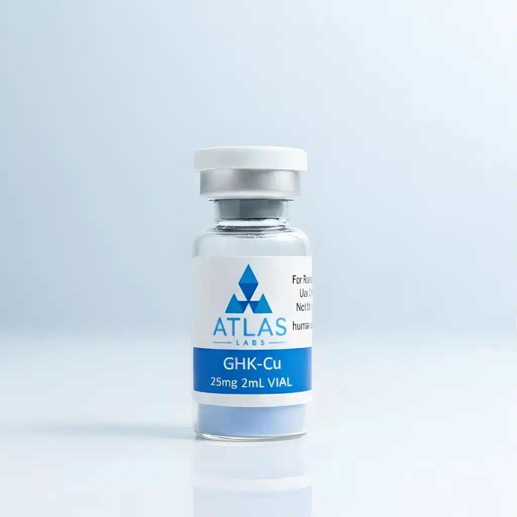 GHK-Cu 25mg 2mL copper research peptide vial by Atlas Labs USA